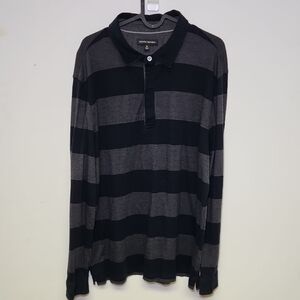 Banana Republic Gray and Black Striped Polo